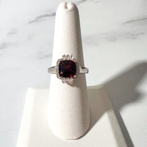 2.67ct Cushion Garnet & 0.53ctw White Zircon 925 Sterling Silver Ring